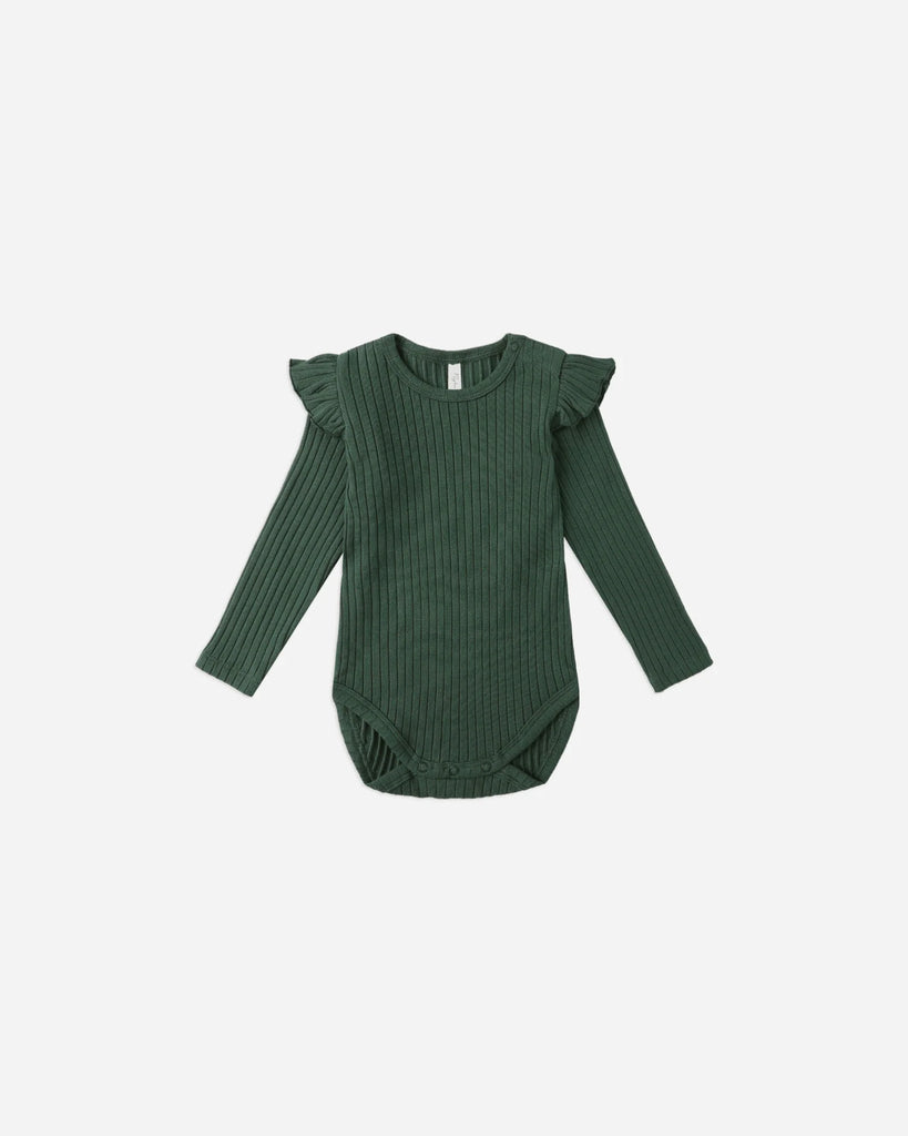 Shoulder Ruffle Bodysuit in Green by Rylee + Cru