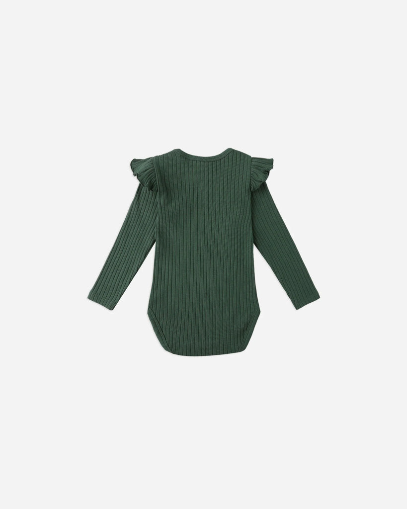 Shoulder Ruffle Bodysuit in Green by Rylee + Cru