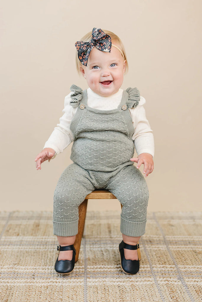 Ruffle Knit Overalls in Green by Mebie Baby