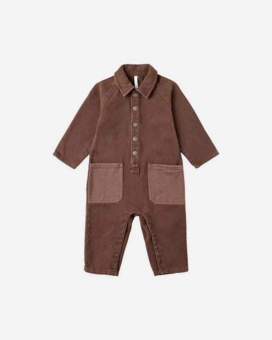 Collared Baby Jumpsuit in Brown by Rylee + Cru