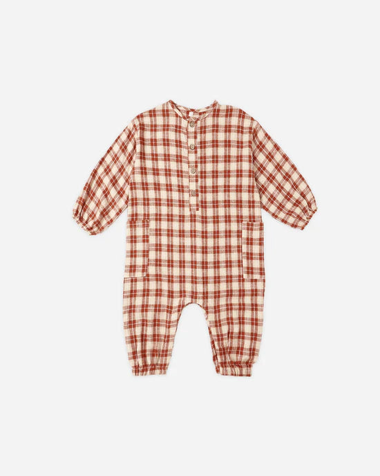Relaxed Woven Jumpsuit in Red Plaid by Rylee + Cru