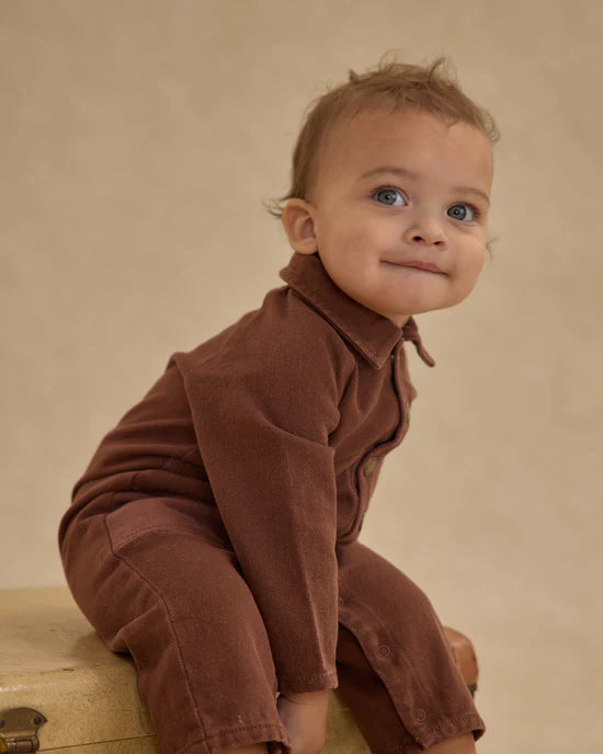 Collared Baby Jumpsuit in Brown by Rylee + Cru