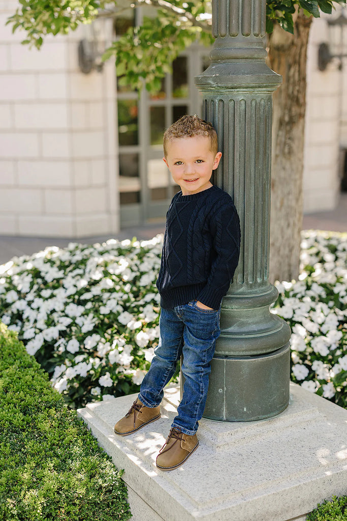 Cable Knit Sweater in Navy by Mebie Baby