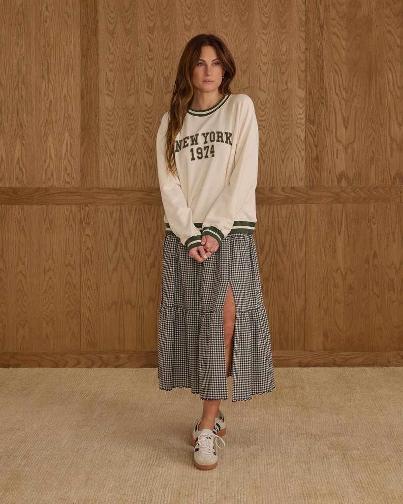 Tiered Midi Skirt in Black Gingham by Rylee + Cru