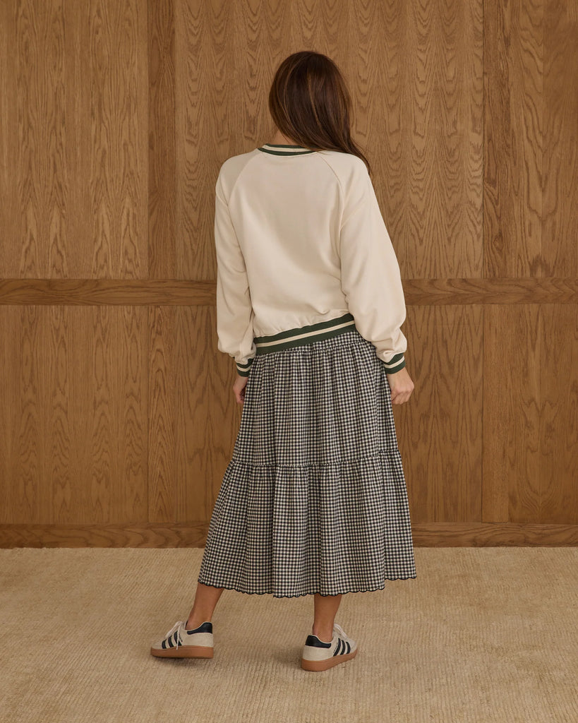 Tiered Midi Skirt in Black Gingham by Rylee + Cru
