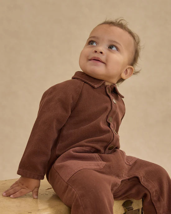 Collared Baby Jumpsuit in Brown by Rylee + Cru