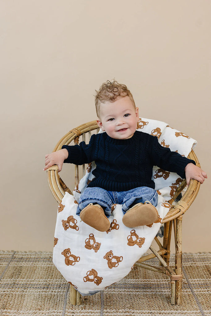 Cable Knit Sweater in Navy by Mebie Baby