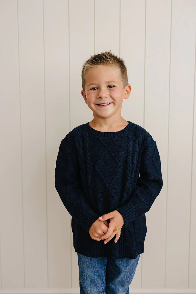 Cable Knit Sweater in Navy by Mebie Baby