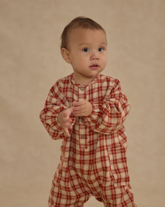 Relaxed Woven Jumpsuit in Red Plaid by Rylee + Cru