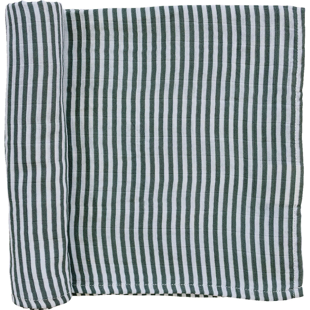 Muslin Swaddle Blanket in Green Stripes by Mebie Baby