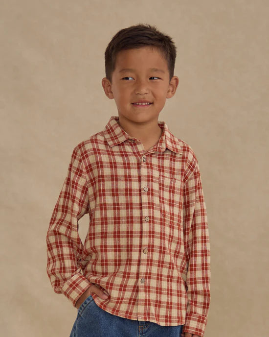 Collared Long Sleeve Shirt in Red Plaid by Rylee + Cru