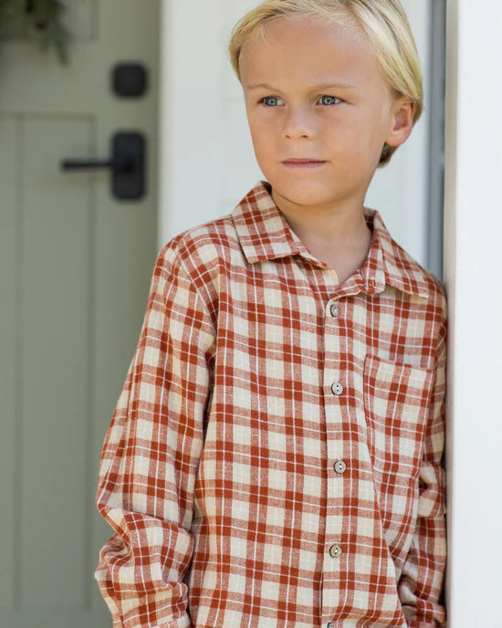 Collared Long Sleeve Shirt in Red Plaid by Rylee + Cru