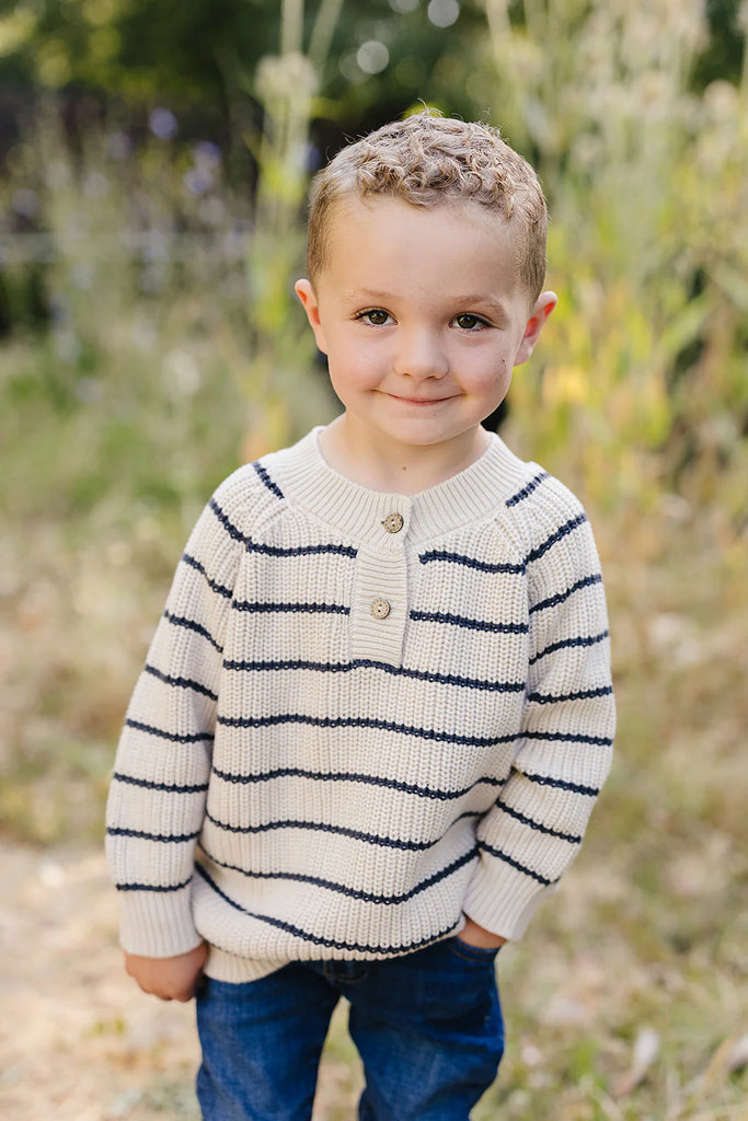 Button Knit Sweater in Stripe by Mebie Baby