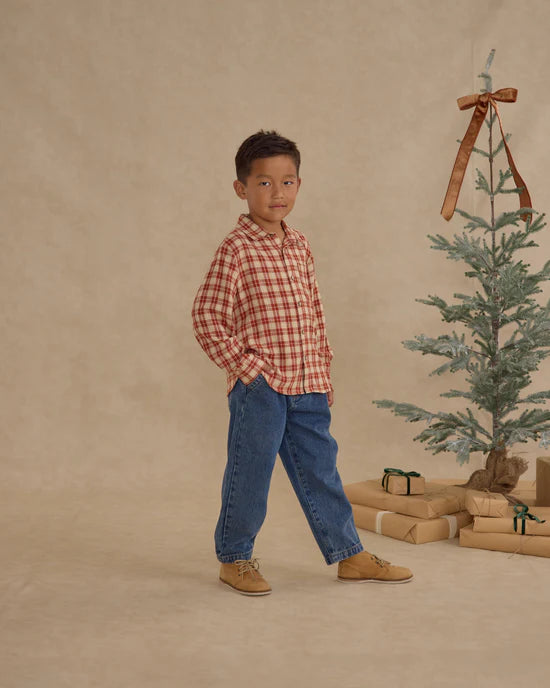 Collared Long Sleeve Shirt in Red Plaid by Rylee + Cru