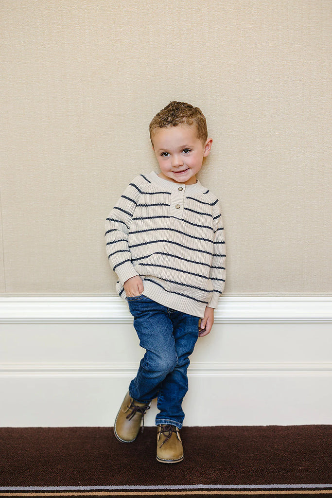 Button Knit Sweater in Stripe by Mebie Baby