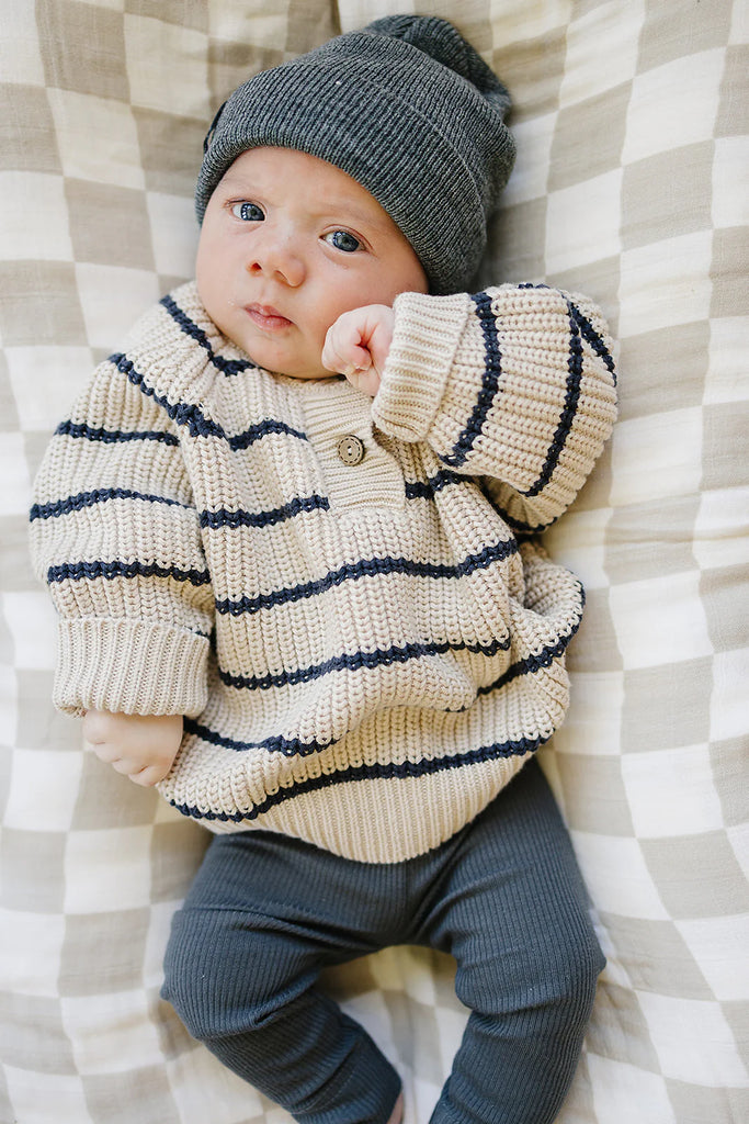 Button Knit Sweater in Stripe by Mebie Baby