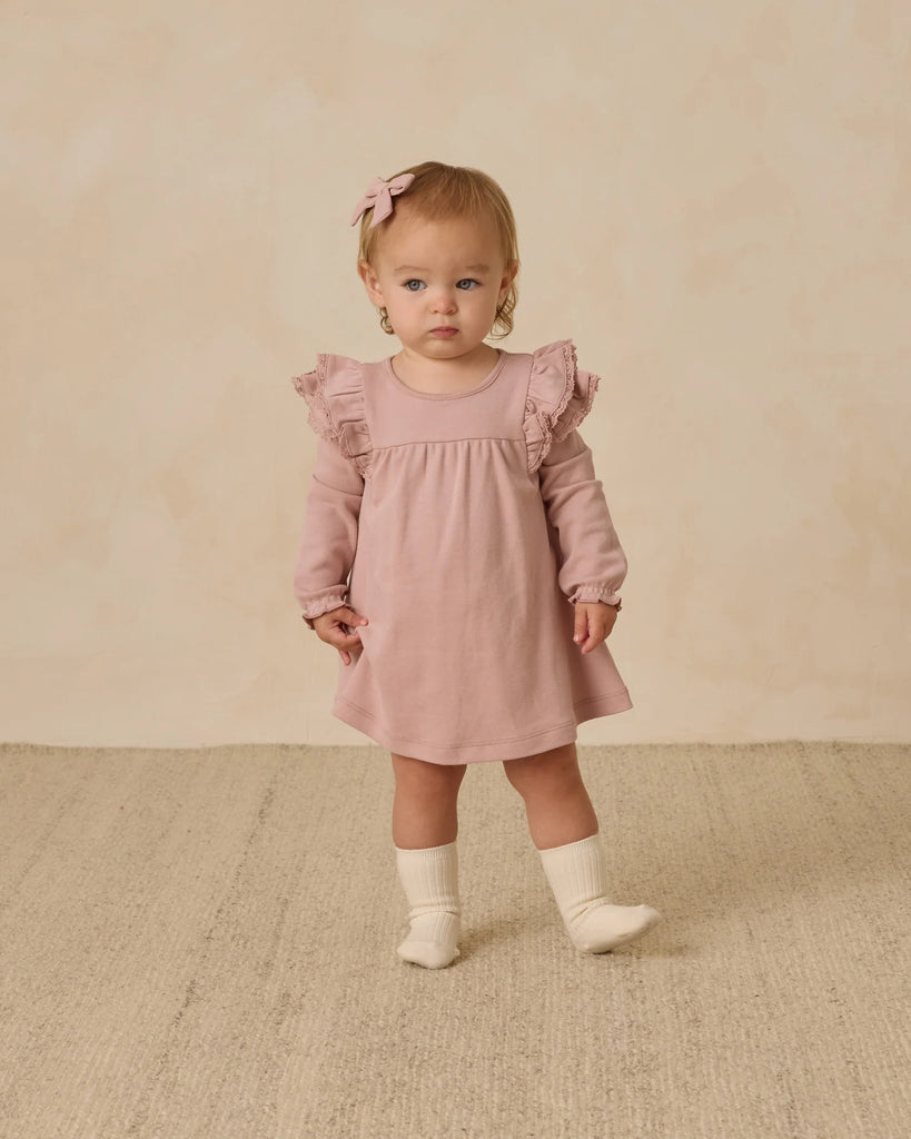 Long Sleeve Flutter Dress in Rose by Quincy Mae