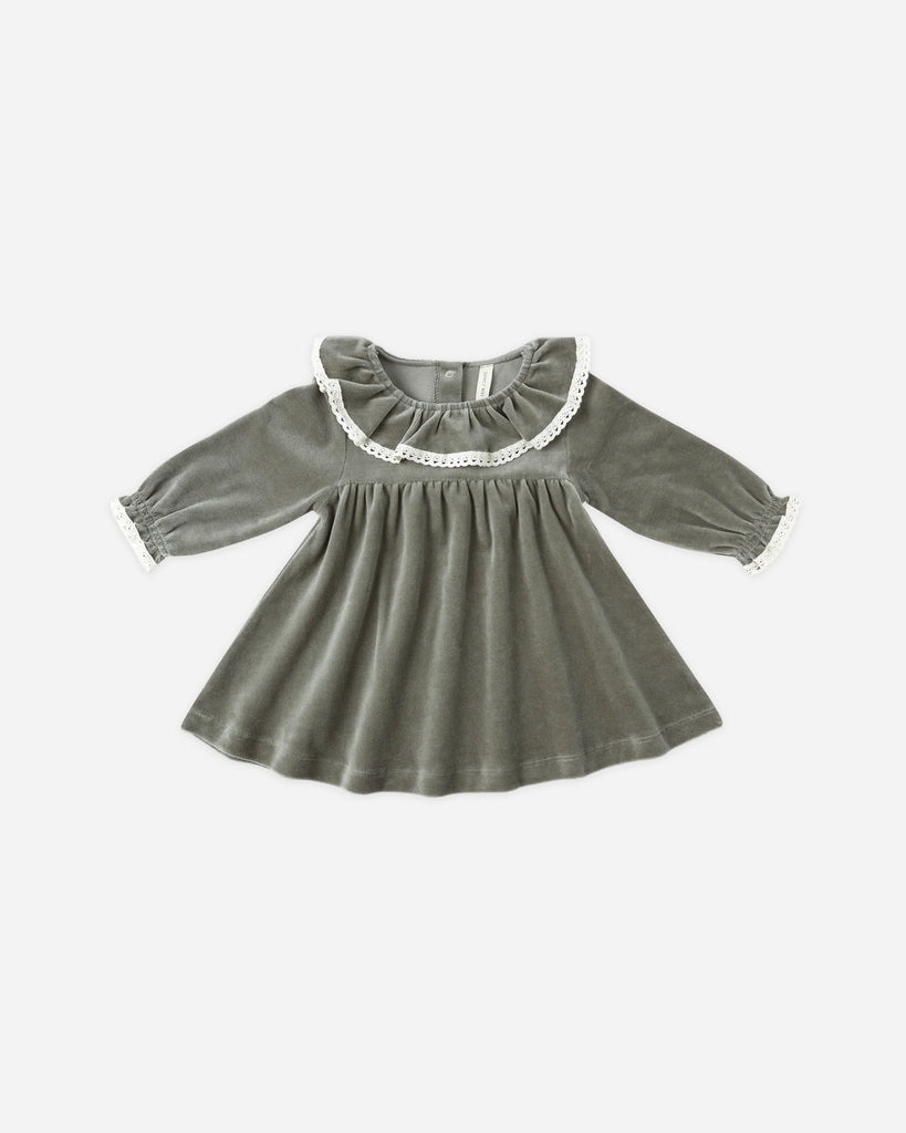 Velour Baby Dress in Forest by Quincy Mae