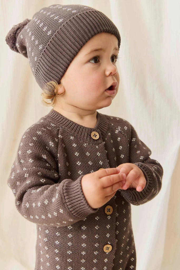 Dorian Beanie in Knitted Diamonds Coffee by Jamie Kay