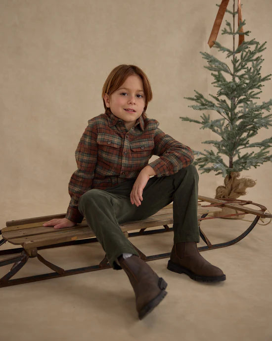 Pocketed Flannel Shirt in Holiday Plaid by Rylee + Cru