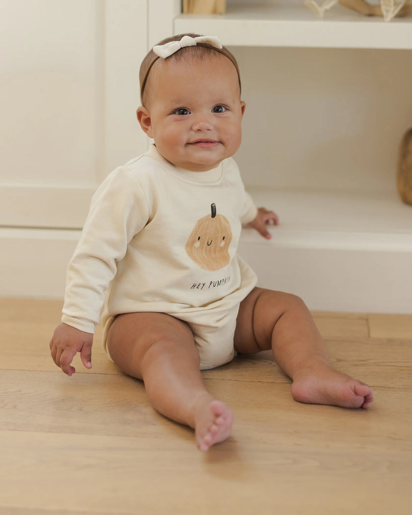 Crewneck Bubble Romper in Pumpkin by Quincy Mae