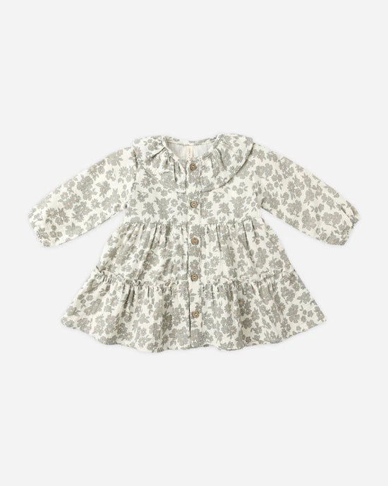 Ruffle Collar Button Dress in Green Floral by Quincy Mae