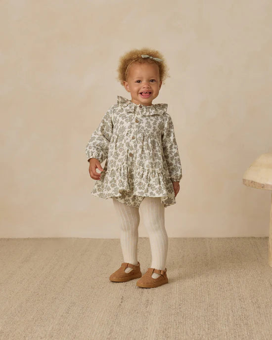 Ruffle Collar Button Dress in Green Floral by Quincy Mae