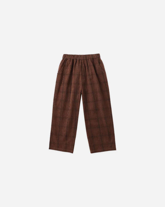 Corduroy Baggy Pant in Brown Plaid by Rylee + Cru