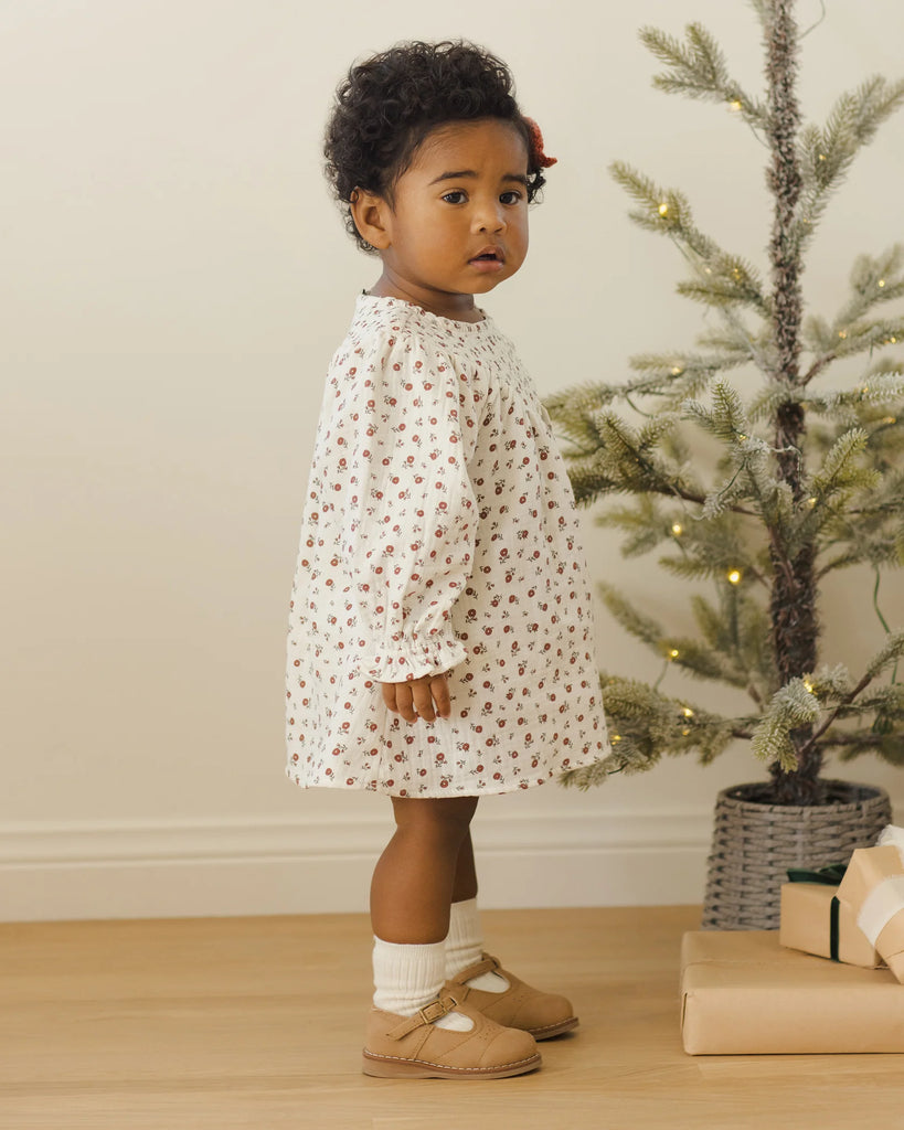 V Smocked Dress in Winter Ditsy by Quincy Mae