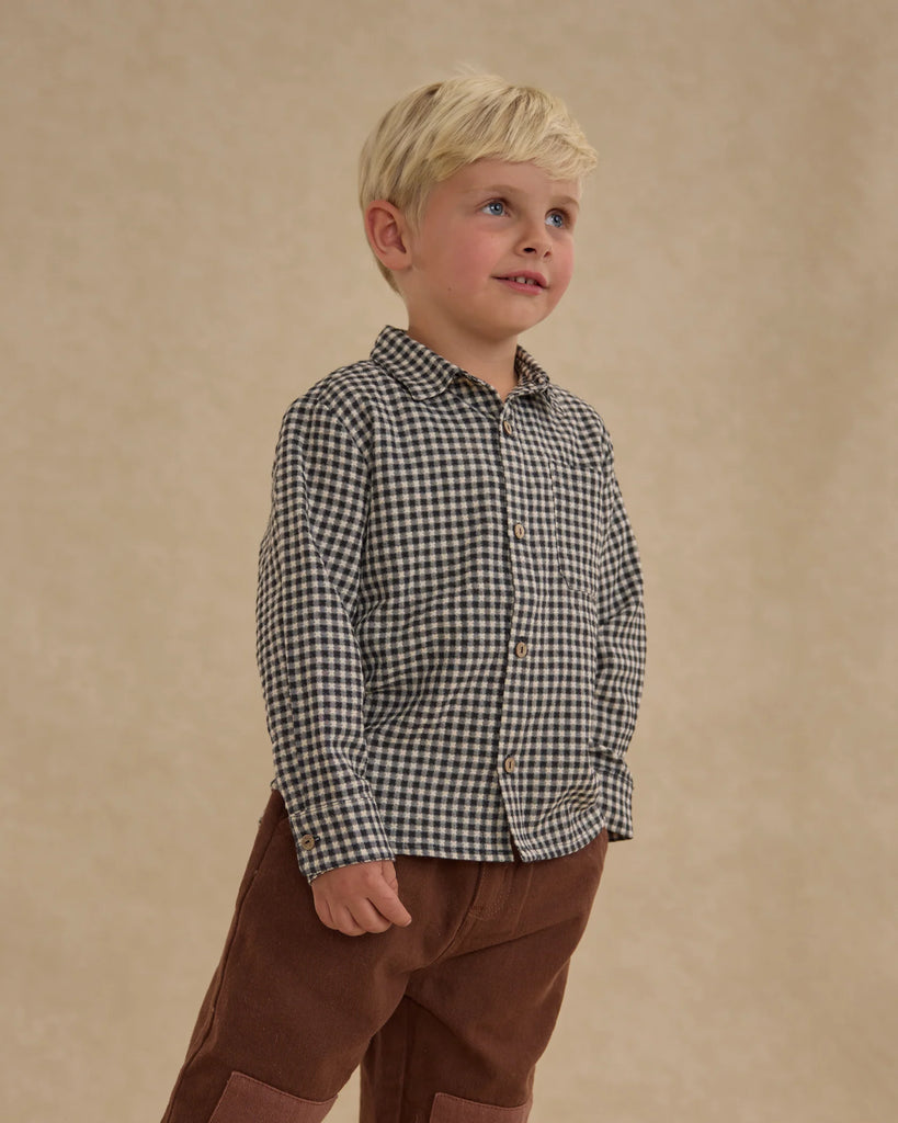 Collared Long Sleeve Shirt in Black Gingham by Rylee + Cru