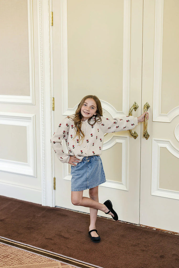 Button Down Cardigan in Tulip by Mebie Baby