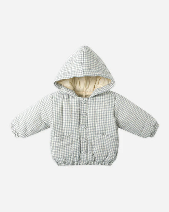 Hooded Woven Jacket in Blue Gingham by Quincy Mae