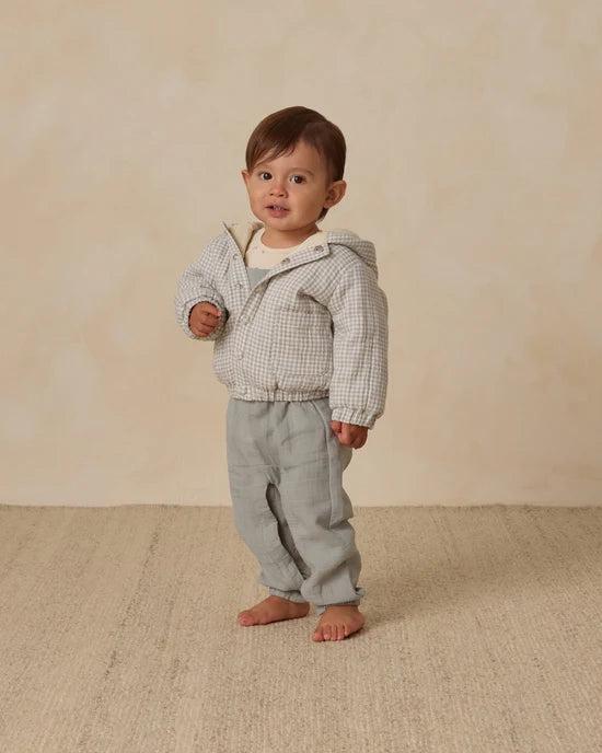 Hooded Woven Jacket in Blue Gingham by Quincy Mae