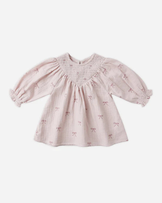 V Smocked Dress in Bows by Quincy Mae