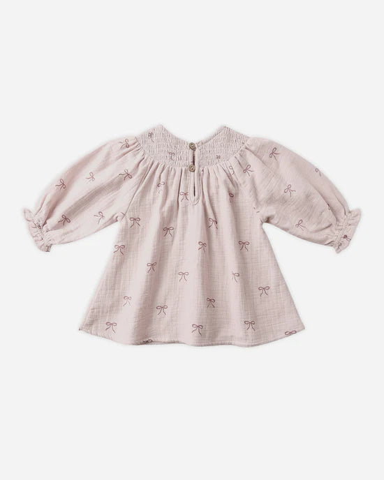 V Smocked Dress in Bows by Quincy Mae