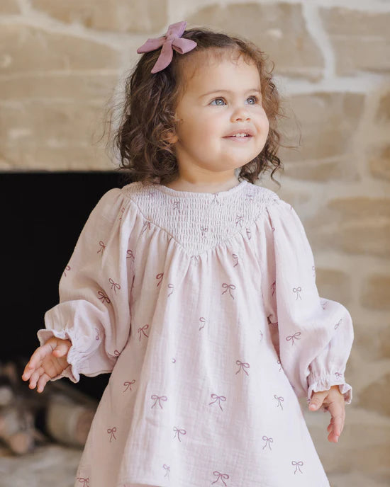 V Smocked Dress in Bows by Quincy Mae