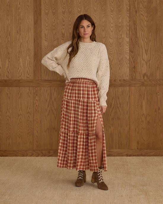 Tiered Midi Skirt in Red Plaid by Rylee + Cru