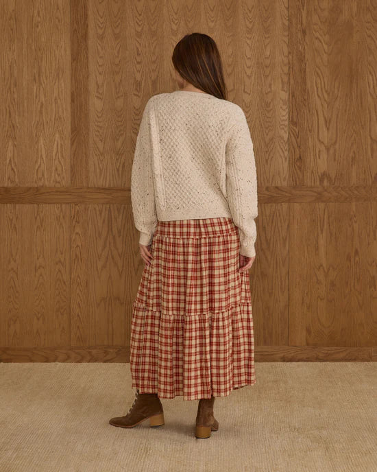 Tiered Midi Skirt in Red Plaid by Rylee + Cru
