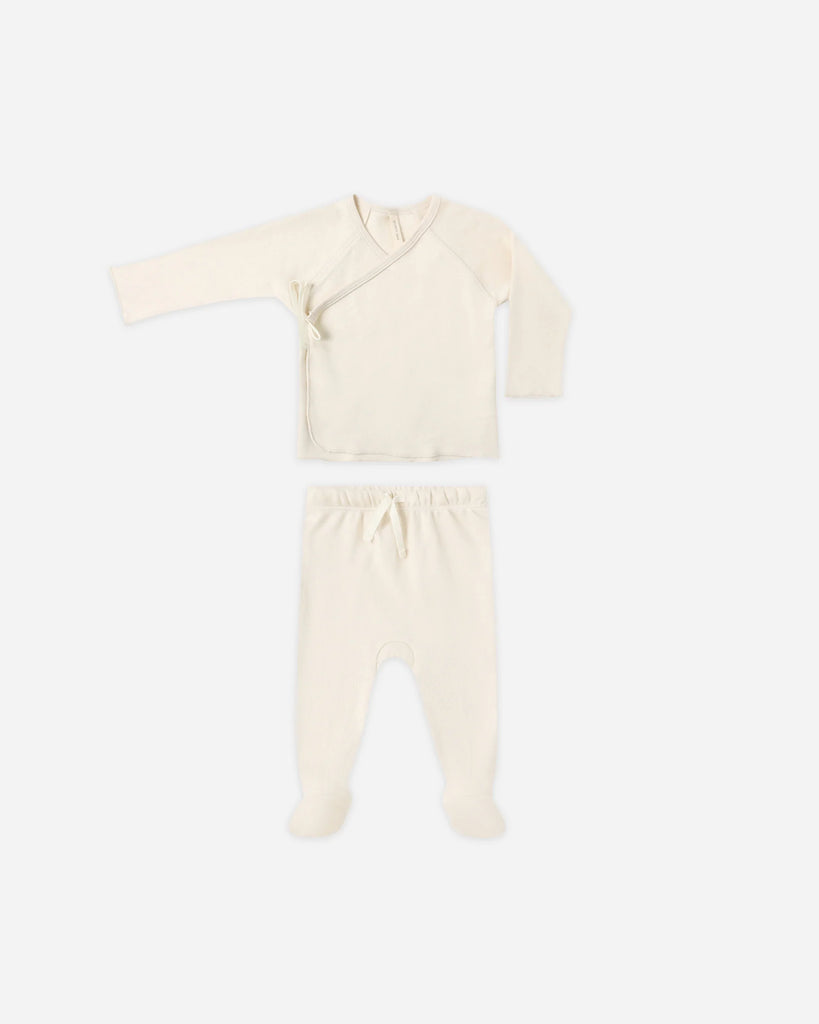 Wrap Top + Footed Pant Set in Natural by Quincy Mae
