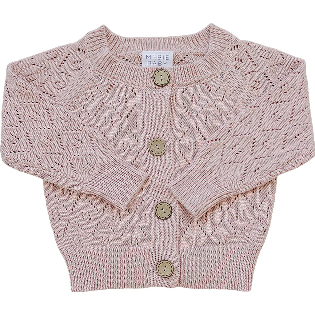 Pointelle Button Down Cardigan in Pink by Mebie Baby
