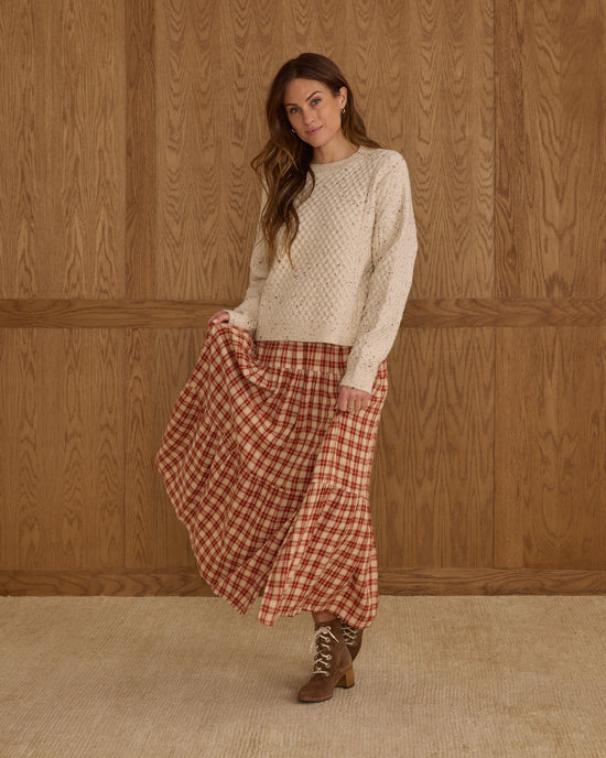 Tiered Midi Skirt in Red Plaid by Rylee + Cru