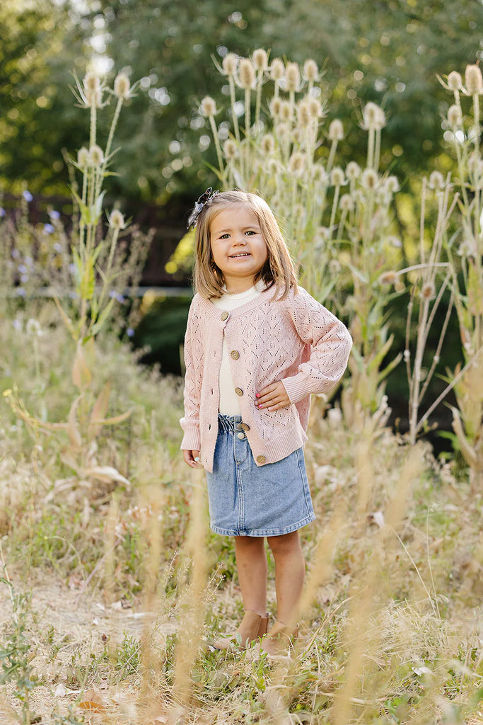 Pointelle Button Down Cardigan in Pink by Mebie Baby