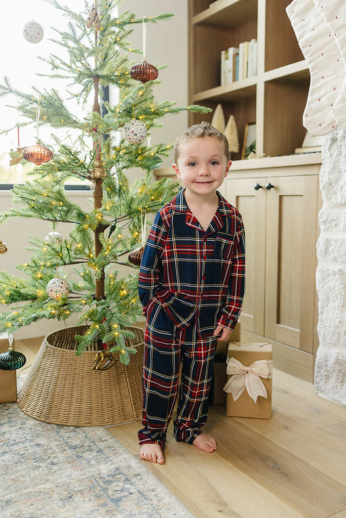 Collared Pajama Set in Christmas Plaid by Mebie Baby