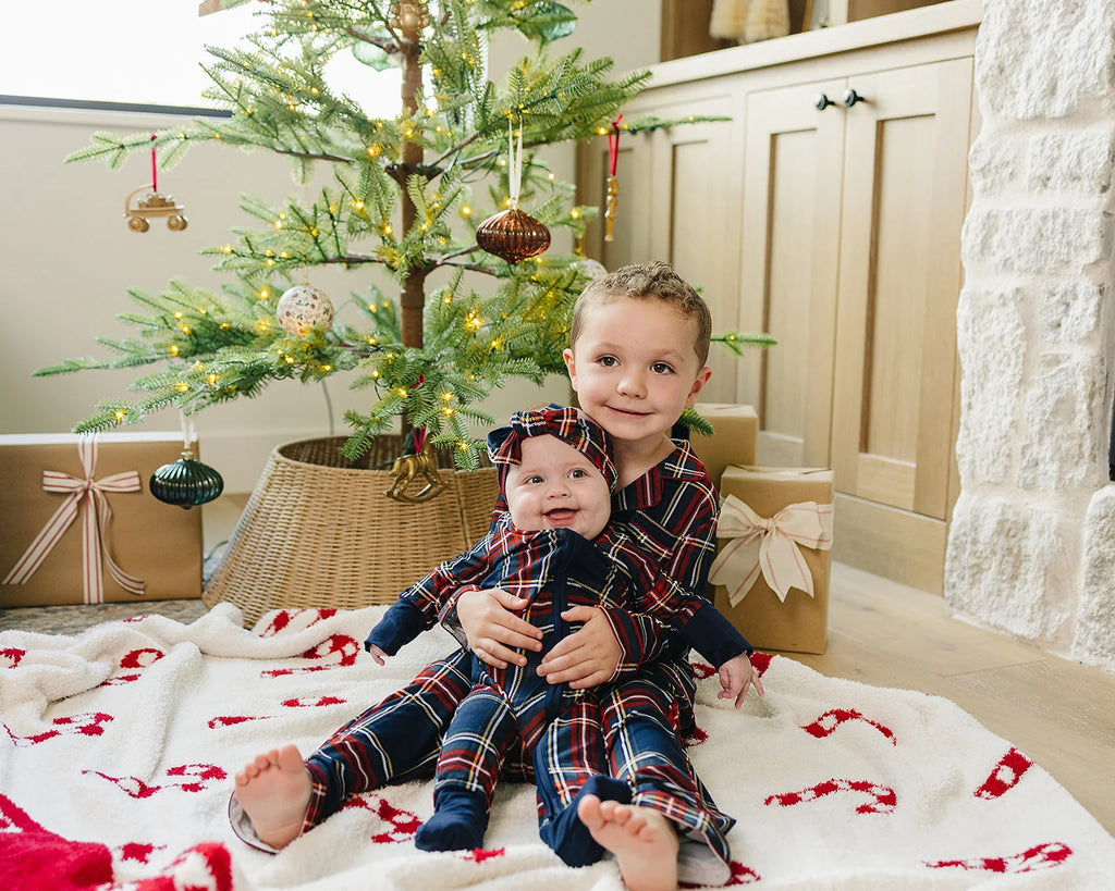 Collared Pajama Set in Christmas Plaid by Mebie Baby