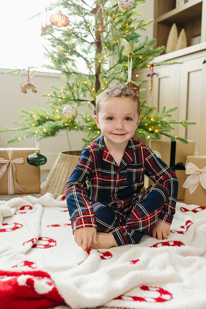Collared Pajama Set in Christmas Plaid by Mebie Baby