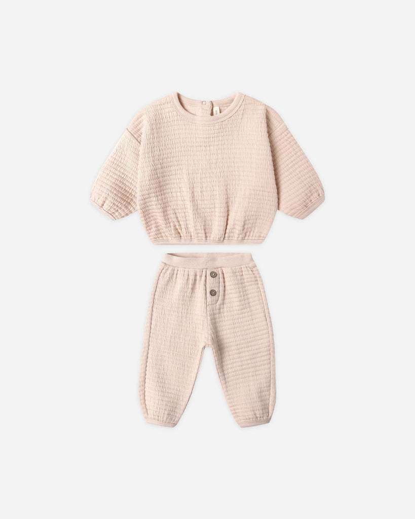 Textured Sweat Set in Antique by Quincy Mae