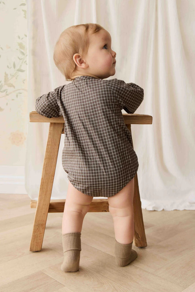 Ellis Playsuit in Coffee Grid by Jamie Kay