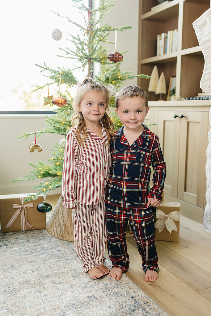 Collared Pajama Set in Christmas Plaid by Mebie Baby