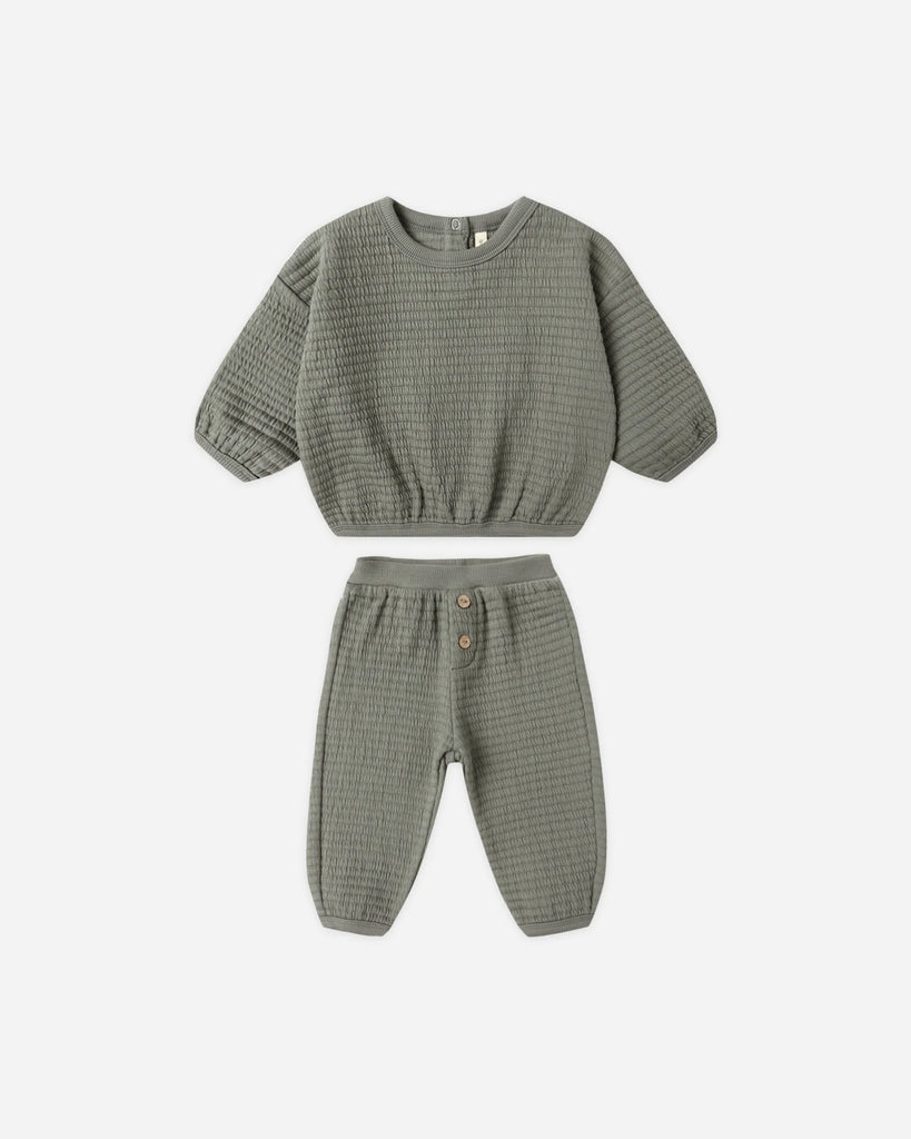 Textured Sweat Set in Forest by Quincy Mae