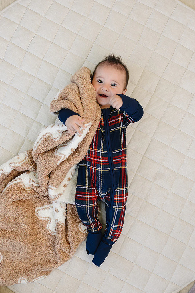 Bamboo Zipper in Christmas Plaid by Mebie Baby